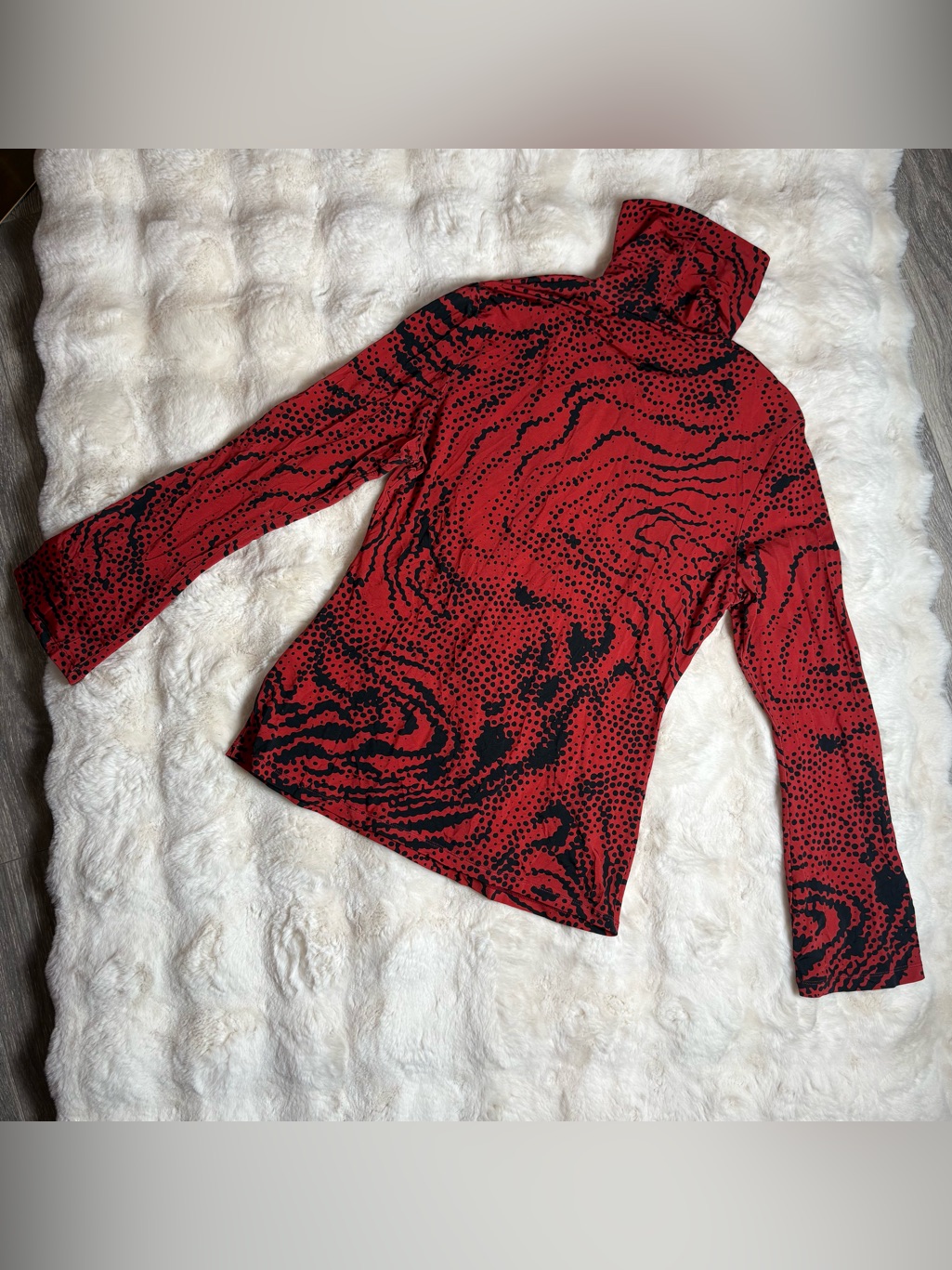 Untitled In Motion Orma Turtleneck In Zora Red Black Swirl Dot - S Nwt — image 7 of 8